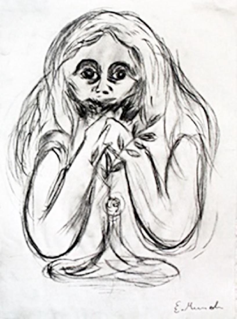 Madona - Drawing on Paper - Edvard Munch: Drawing on Paper, bearing the signature ,in the manner of Munch. Approximate size: 12 x 8 1/2 Inches.