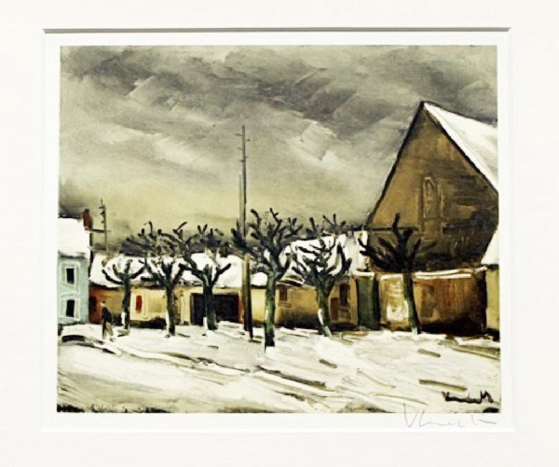 Allainville Under The Snow - Maurice De Vlaminck -: Lithograph by Maurice De Vlaminck. Maurice de Vlaminck was a French painter. Along with André Derain and Henri Matisse he is considered one of the principal figures in the Fauve movement, a group of