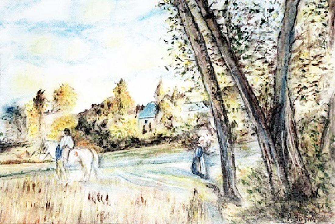 View of the Village - Pastel Drawing - Frederic Bazille: Pastel Drawing on Paper, bearing the signature , in the manner of Bazille. Size Approx. 19 x 13 Inches