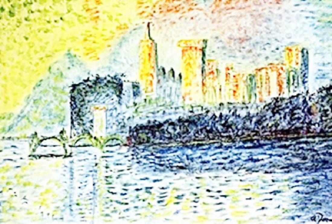 The Palace Rivera - Pastel - Andre Derain: Pastel Drawing on Paper, bearing the signature , attributed to Derain. Size Approx. 19 x 14 Inches