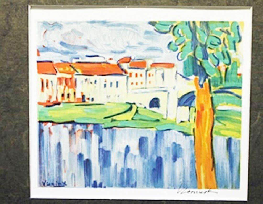 Landscape With Red Tree In Chatou - Maurice De Vlaminck: Lithograph by Maurice De Vlaminck. Maurice de Vlaminck was a French painter. Along with André Derain and Henri Matisse he is considered one of the principal figures in the Fauve movement, a group of