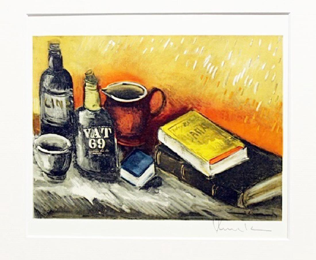 Still Life With Books And Bottles - Maurice De Vlaminck: Lithograph by Maurice De Vlaminck. Maurice de Vlaminck was a French painter. Along with André Derain and Henri Matisse he is considered one of the principal figures in the Fauve movement, a group of