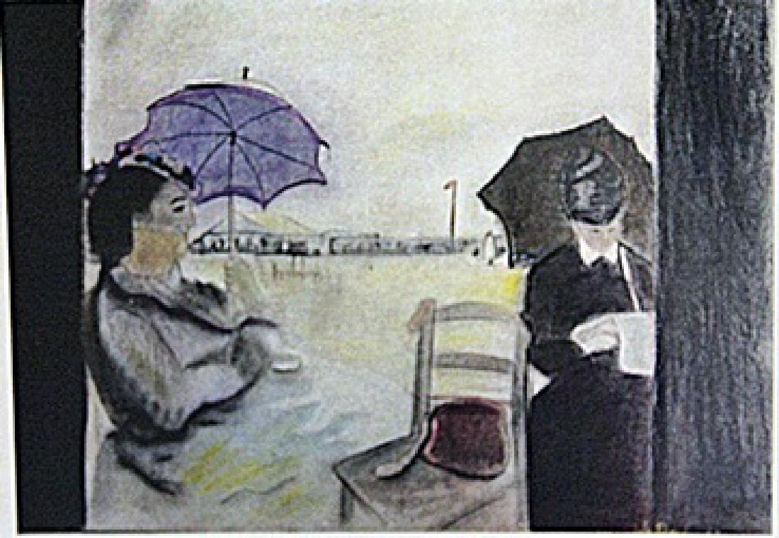 Eliane with Umbrella: in the manner of Eugene Boudin "Eliane with Umbrella" pastel on paper circa.1910, private collection Approx. 19x13in. Boudin one of the first French landscape painters to paint in the open air, direct