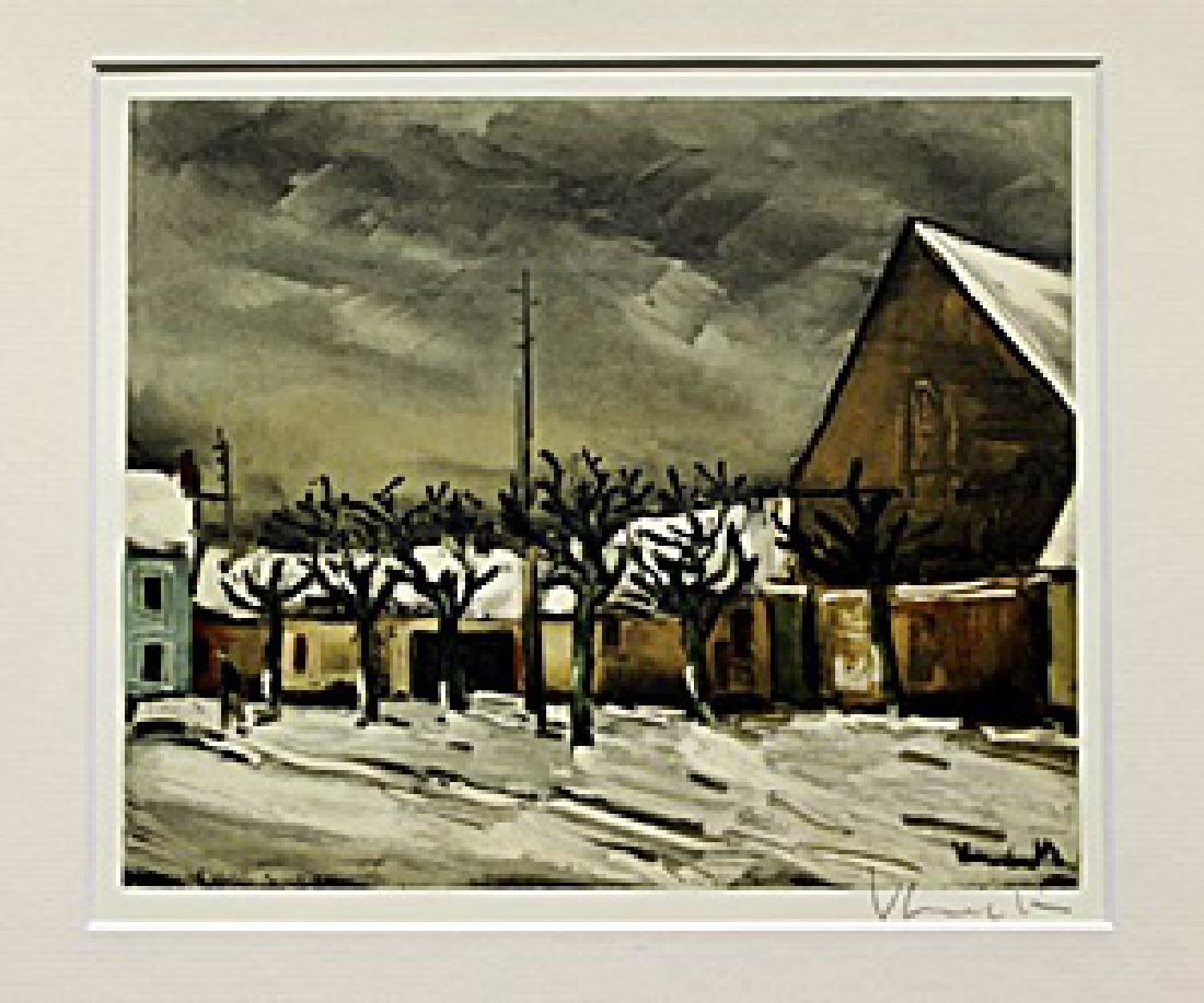 Allainville Under The Snow - Maurice De Vlaminck -: Lithograph by Maurice De Vlaminck. Maurice de Vlaminck was a French painter. Along with André Derain and Henri Matisse he is considered one of the principal figures in the Fauve movement, a group of