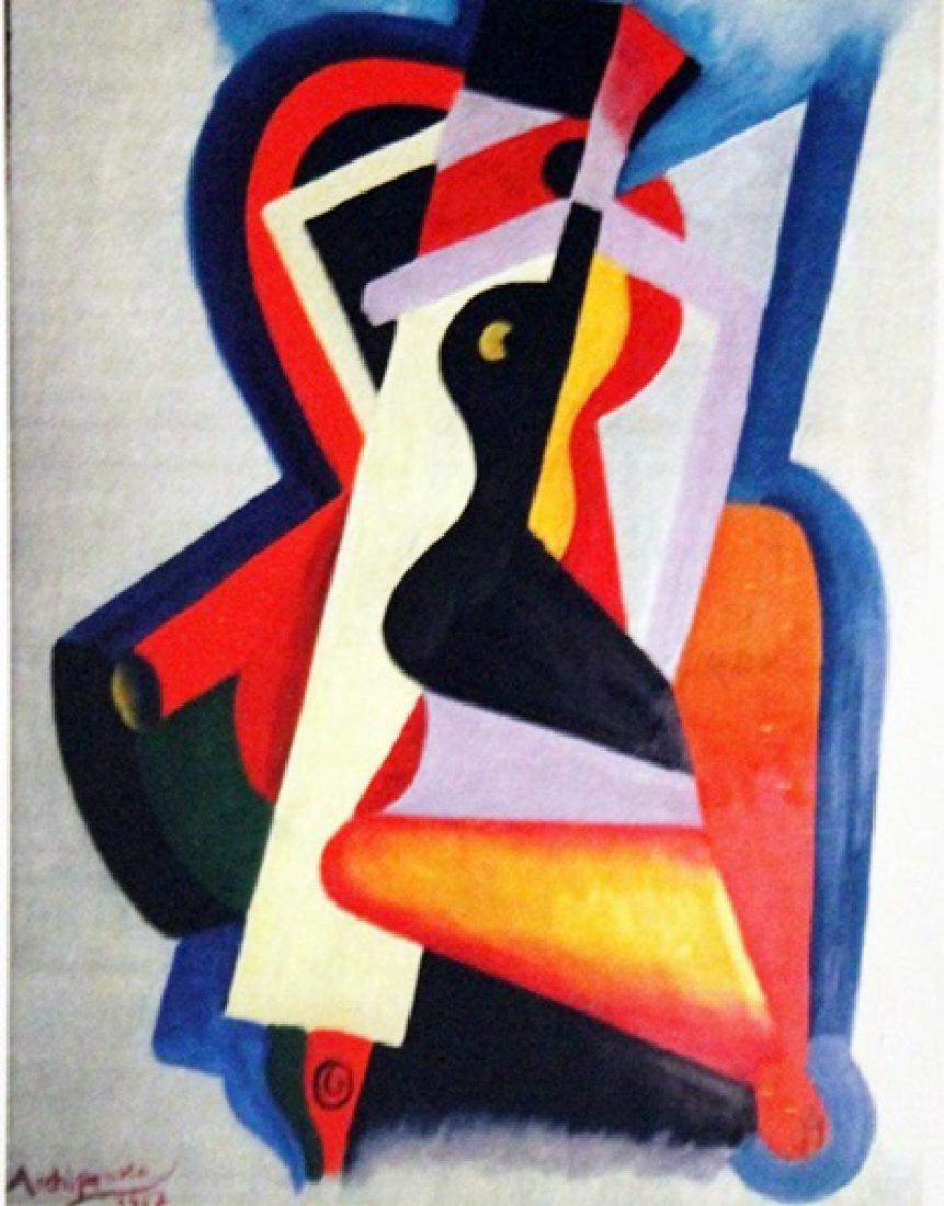 Alexander Archipenko Oil on Paper - Composition: Oil on paper in the manner of Alexander Archipenko, "Composition", circa 1962, private collection, unframed dimensions are approximately 16 1/2 x 12. in the manner of Alexander Archipenko, (born May 3