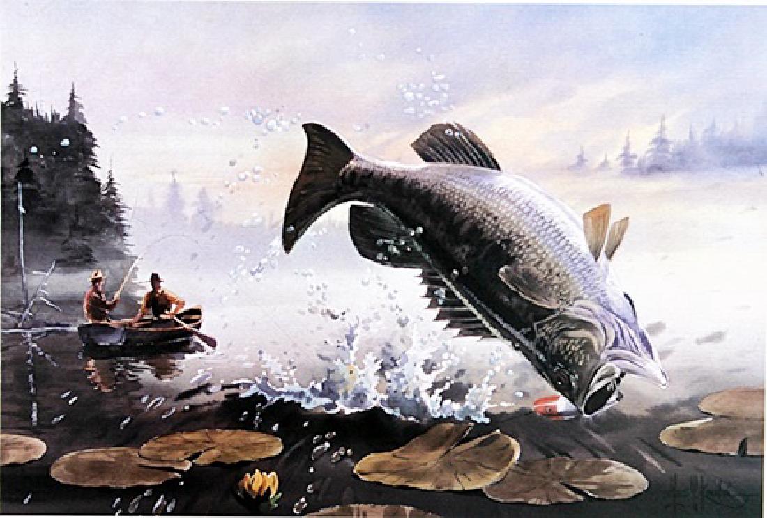 Print "Bass A.M." after Les C. Kouba: authentic fine art print, Bearing an Interpretive Hand Pencil Signature and Plate Signature of the Artist, Approx. 11" " x 15 1/2" In.