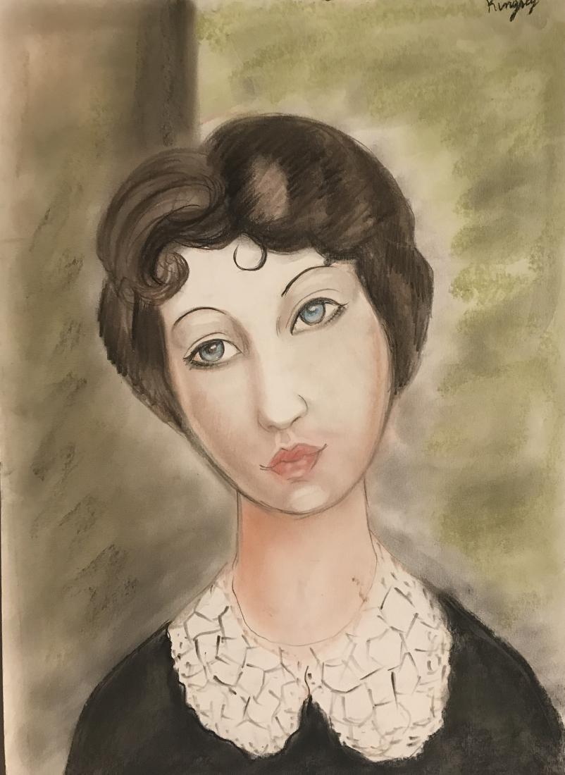 Portrait With Collar - Moise Kisling - Pastel On Paper: Pastel on paper by Moise Kisling, approx. 19x13 in. Moïse Kisling, born Moj?esz Kisling, was a Polish-born French painter. He moved to Paris in 1910 at the age of 19, and became a French citizen in 1
