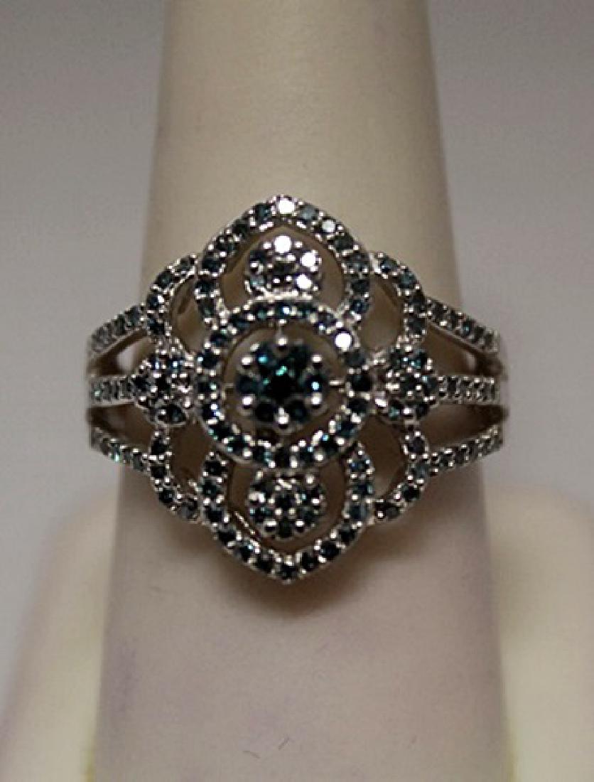 Exquisite Blue & White Diamonds Silver Ring: Exquisite Blue & White Diamonds Silver Ring, twt approx. 1.50cts, size approx. 8.