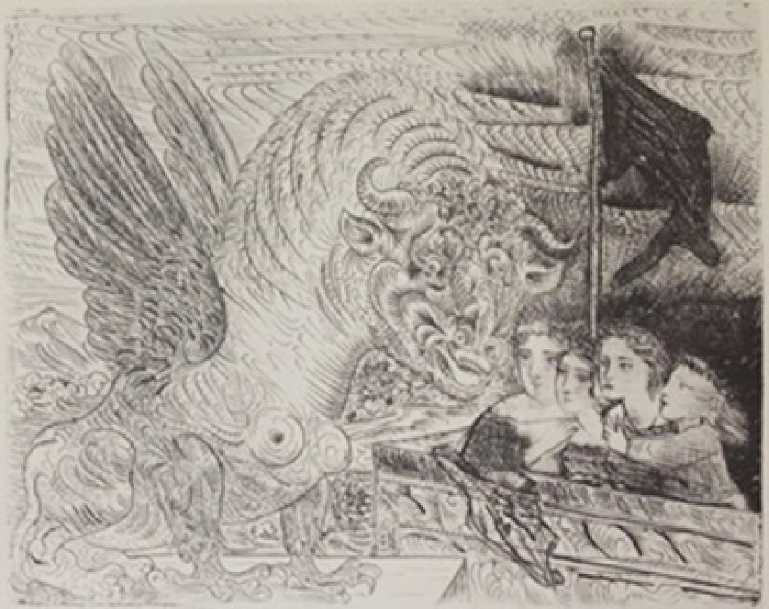 four children viewing a monster - lithograph - Picasso: Signed, authentic lithograph , approx. unframed size 11x8 .