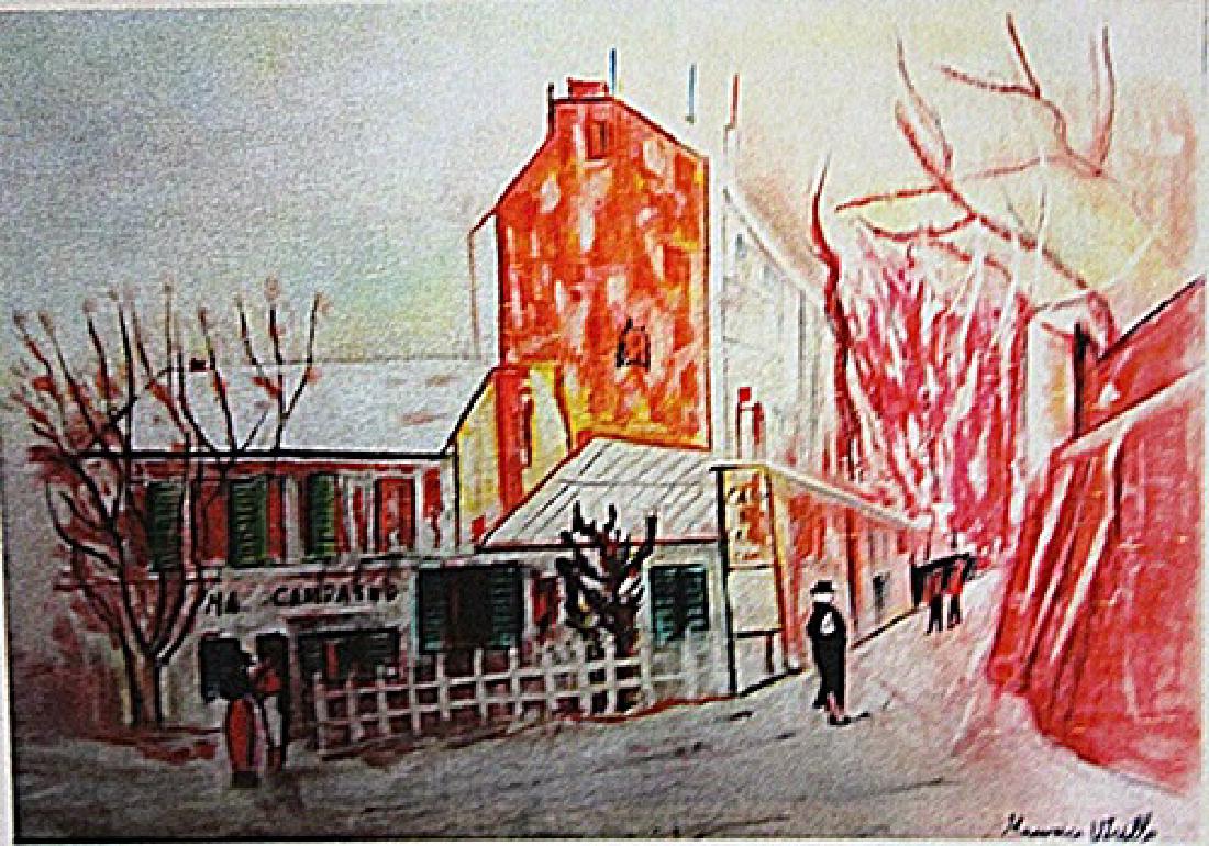 Maurice Utrillo - Untitled: in the manner of Maurice Utrillo "Untitled" pastel on paper circa. 1910, private collection approx. 19x13in. Maurice Utrillo was a French painter noted for his picturesque cityscapes. The son of a pai