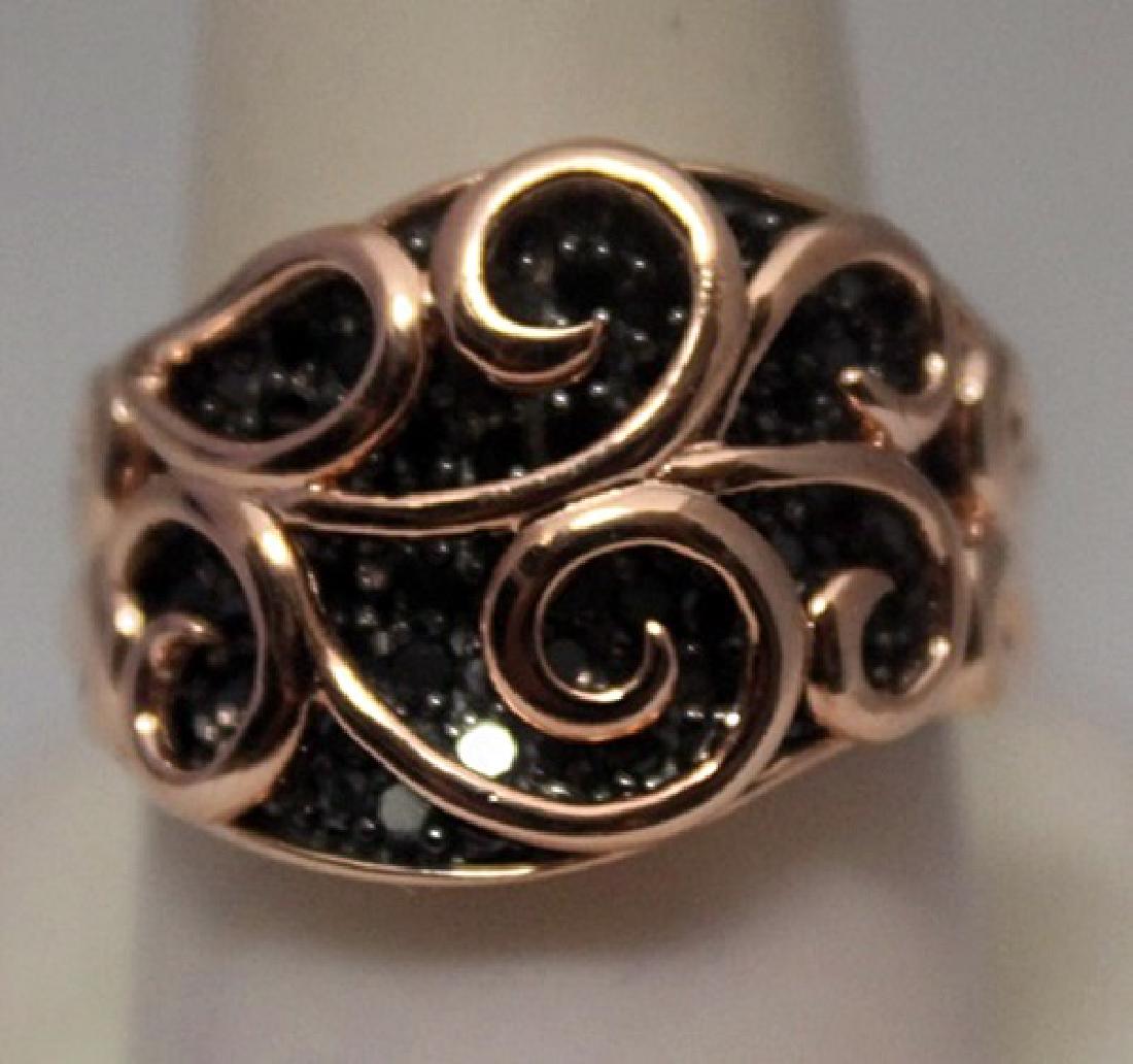 Gorgeous 14kt Rose Gold over Silver Black Diamonds Ring: Gorgeous 14kt Rose Gold over Silver Black Diamonds Ring, twt approx. 2.05cts, size approx. 8.