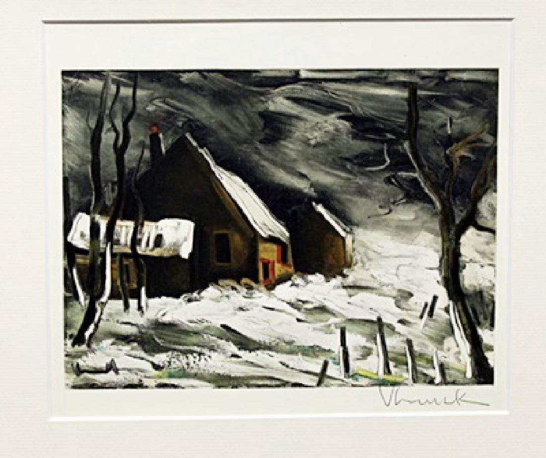 La Maladrerie Sous Au Neige - Maurice De Vlaminck -: Lithograph by Maurice De Vlaminck. Maurice de Vlaminck was a French painter. Along with André Derain and Henri Matisse he is considered one of the principal figures in the Fauve movement, a group of