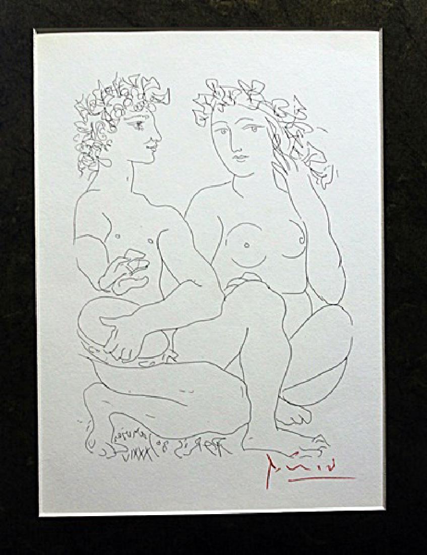 Signed Pablo Picasso: Authentic Pablo Picasso on paper bearing a signature. Unframed dimension approx 14 x 11.