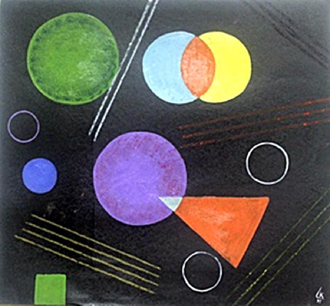 The Circles II - Oil Painting on Paper - W. Kandinsky: Oil Painting on Paper, bearing the signature, attributed to Kandinsky. Title: the Circles II, Size Approximate: 14 x 13 In.