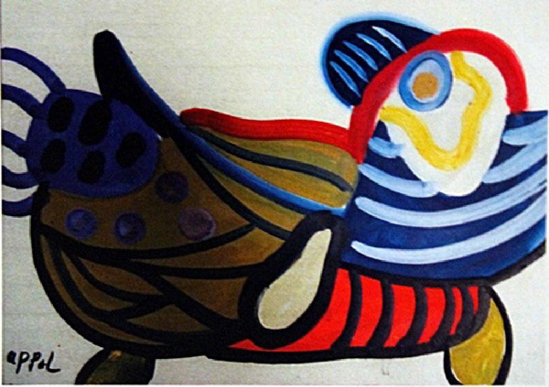 Karel Appel Oil on Paper - Bird: Oil on paper in the manner of Karel Appel, "Bird", circa 1950, private collection, unframed dimensions are approximately 16 1/2x 11 1/2. in the manner of Karel Appel, (born April 25, 1921, Amsterdam, 