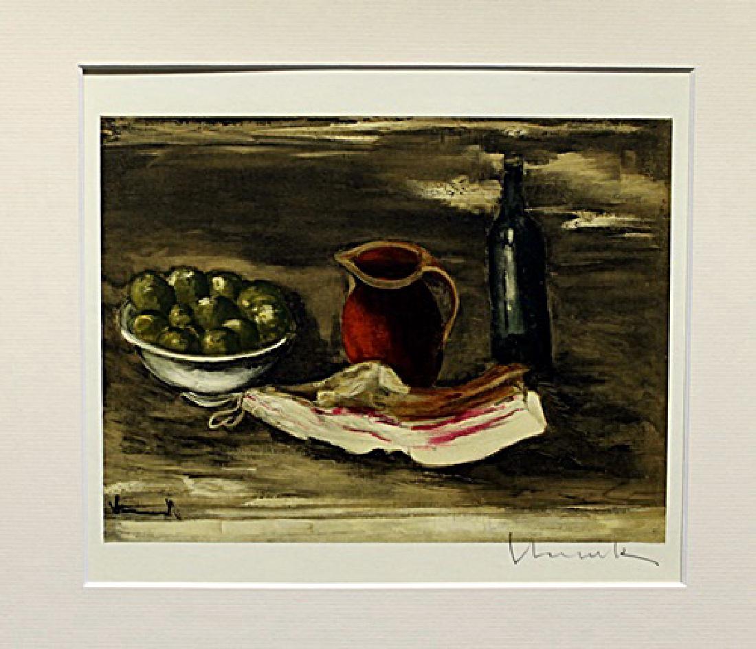 Still Life With Bacon - Maurice De Vlaminck -: Lithograph by Maurice De Vlaminck. Maurice de Vlaminck was a French painter. Along with André Derain and Henri Matisse he is considered one of the principal figures in the Fauve movement, a group of