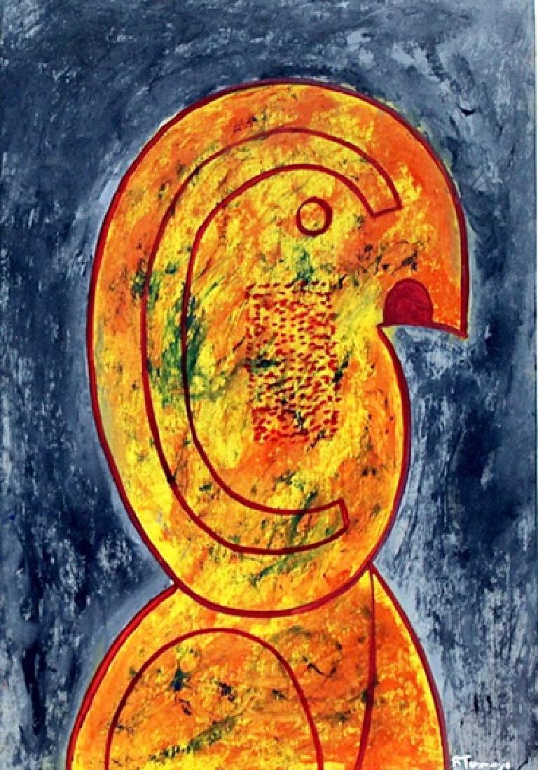 Oil Painting on Paper - Rufino Tamayo 1979: Oil Painting on Paper, bearing the signature , in the manner of Tamayo. Size Approx. 19 x 13 Inches