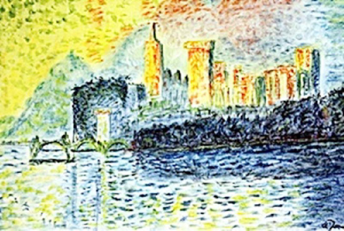 The Palace Rivera - Pastel - Andre Derain: Pastel Drawing on Paper, bearing the signature , attributed to Derain. Size Approx. 19 x 14 Inches