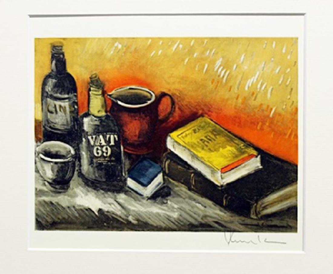 Still Life With Books And Bottles - Maurice De Vlaminck: Lithograph by Maurice De Vlaminck. Maurice de Vlaminck was a French painter. Along with André Derain and Henri Matisse he is considered one of the principal figures in the Fauve movement, a group of