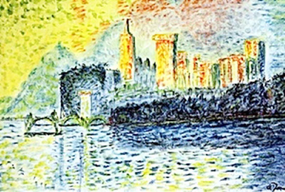 The Palace Rivera - Pastel - Andre Derain: Pastel Drawing on Paper, bearing the signature , attributed to Derain. Size Approx. 19 x 14 Inches