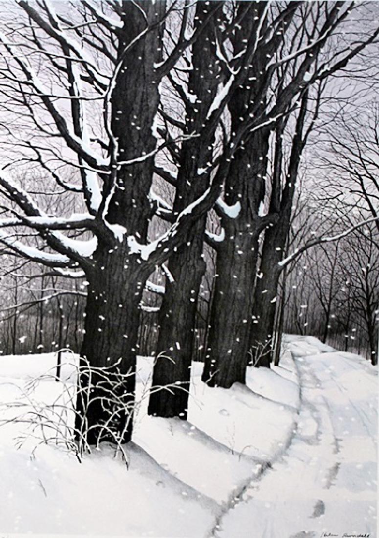 Lithograph "Country Lane" after Helen Rundell: Authentic Lithograph , Numbered, Bearing an Interpretive Hand Pencil Signature and Plate Signature of the Artist, Approx. 35" " x 22 1/2" In.