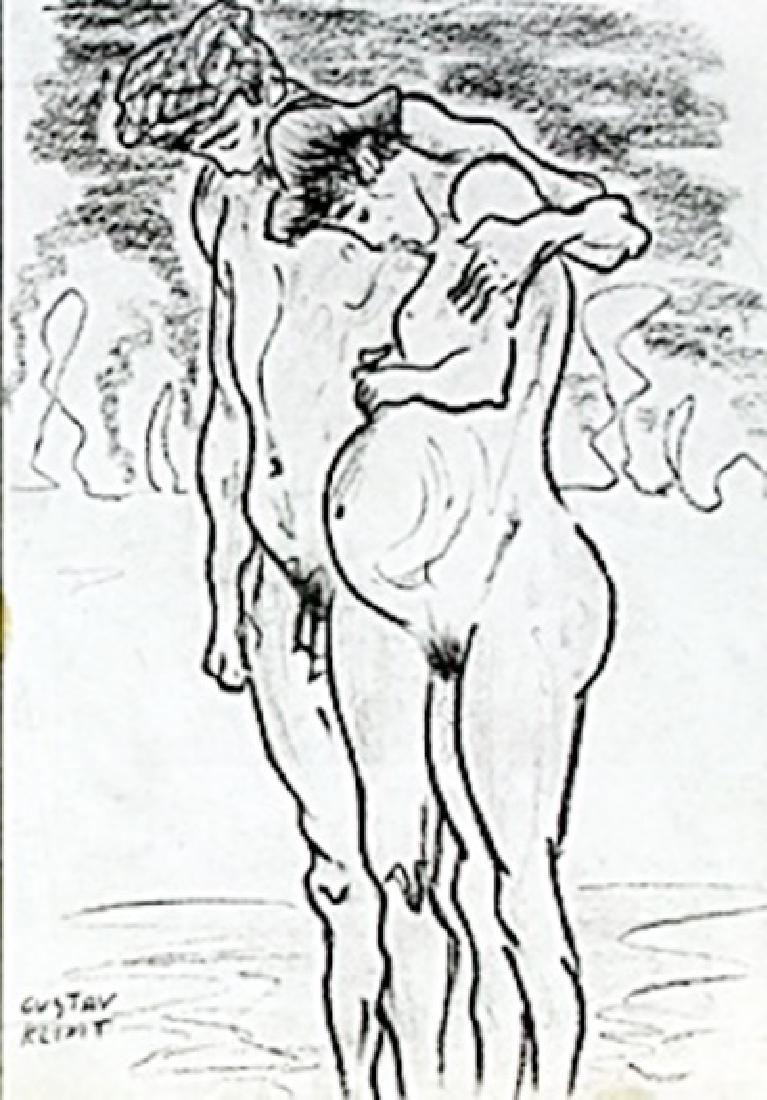 The Lovers - Drawing - Gustav Klimt: Drawing on Paper, bearing the signature , attributed to Klimt. Size Approx. 12 x 8 1/2 Inches
