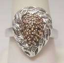 Fancy Pear Shape Champagne & White Silver Ring