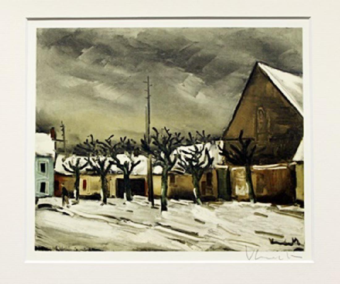 Allainville Under The Snow - Maurice De Vlaminck -: Lithograph by Maurice De Vlaminck. Maurice de Vlaminck was a French painter. Along with André Derain and Henri Matisse he is considered one of the principal figures in the Fauve movement, a group of