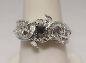 Exquisite Black, White & Baguette Diamonds  Silver Ring