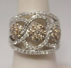 Fancy Champagne & White Diamonds Silver Ring