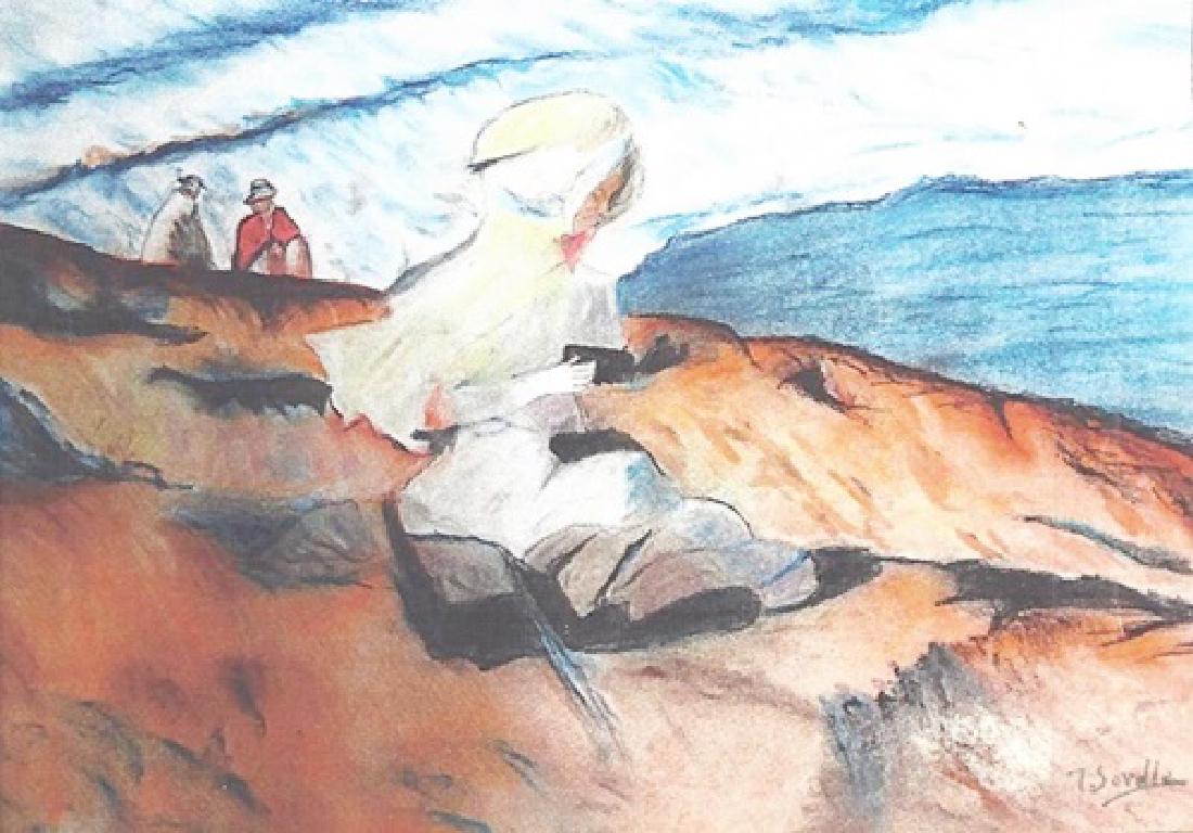 Woman Reading - In the style of Joaquin Sorolla -: Pastel on paper in the style of Joaquin Sorolla approx. 19x13 in. Joaquín Sorolla y Bastida was a Spanish painter. Sorolla excelled in the painting of portraits, landscapes, and monumental works of s