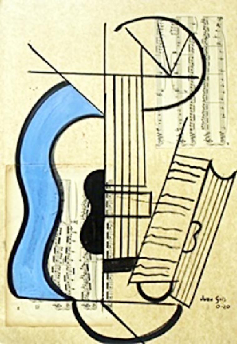 The Guitar VII-Collage on paper - in the style of Juan: Collage on paper, in the style of Juan Gris oil painting on paper, approx. size 19 x 14 in.