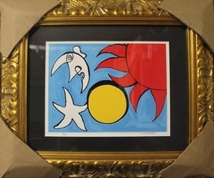 Lithograph "Man on the Moon" After Alexander Calder: Lithograph "Man on the Moon" After Alexander Calder; signed, size approx. 16 x 18 in.