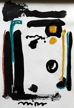 Ink and Pastel Painting on Paper - Signed MIRO: Ink and Pastel Painting on Paper in the manner of Joan Miro
