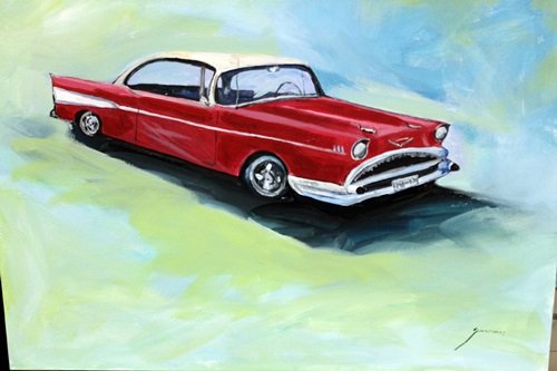Original on Canvas Michael Schofield: Original hand signed on canvas by Michael Schofield "'57 Chevy", unframed dimensions approximately 20x24