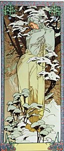 The Season: Winter - Lithograph by Alphonse Mucha: Limited Edition, Signed in Plate, Mucha Foundation Edition 1 out of a Total edition of 35 Individually Pencil Numbered Lithographs, Comes with the Foundrey Mark for the Mucha Foundation, (Lower Left C