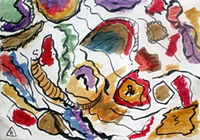 Composition VIII - Watercolor on Paper - W. Kandinsky: Watercolor Painting on Paper, Hand Signed, Title:Composition VIII , Approximate Size: 12 x 8 1/2 In.