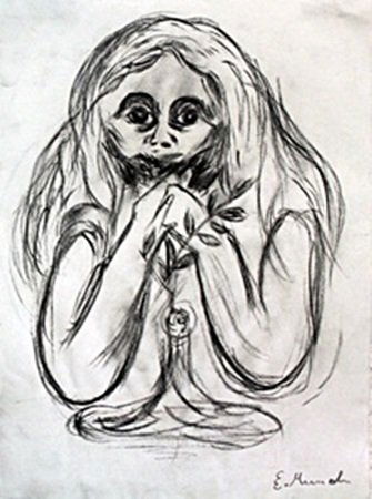 Madona - Drawing on Paper - Edvard Munch: Drawing on Paper, Hand Signed, Approximate size: 12 x 8 1/2 Inches.
