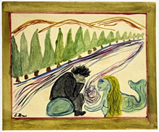 Melancholy - Edvard Munch: Oil Painting on Paper in the manner of Edvard Munch, Hand Signed, Size Approx. 11 x 9 In