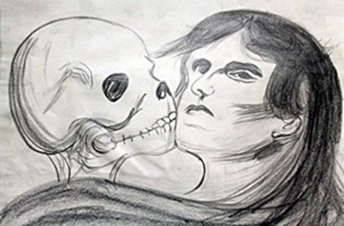 The Lovers 1920' - Drawing on Paper - Edvard Munch: Drawing on Paper, Hand Signed, Approximate size: 12 x 8 1/2 Inches.