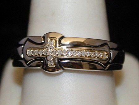 Unisex Silver Cross Ring with Diamonds (98I): Unisex Silver Cross Ring with Diamonds (98I) twt approx. .75ct VS1 color G.