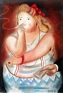 La Prostituta - Pastel Drawing - Fernando Botero: Pastel Drawing on Paper, Hand Signed and Dated, Approximate Size: 48 x 33 cm.