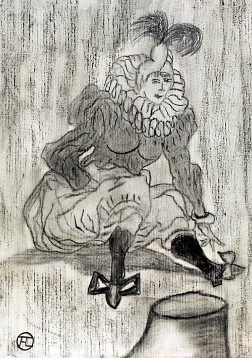 Woman in the Circus 90' - Drawing - Toulouse Lautrec: Drawing on Paper, Hand Signed, Size Approx. 12 x 8 Inches