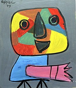The Bird, 49' - Oil on Paper - Karel Appel: Oil Painting on Paper, Hand Signed by the artist, Approximate Size 15 x 13 Inches