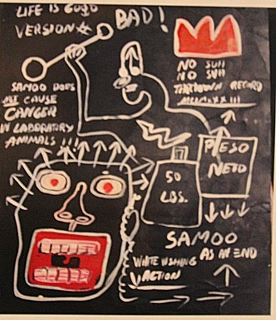 Jean Michel-Basquiat- Untitled: After Jean Michel-Basquiat "Untitled" oil on paper circa 1980, private collection approx. 19x14in. Basquiat often incorporated words into his paintings. Before his career as a painter began, he produc