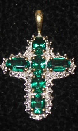 Fancy 14 kt Emerald with Diamonds Cross Pendant: Fancy 14 kt Emerald with Diamonds Cross Pendant. 14 kt Gold, Emeralds twta approx. 2 cts and Diamonds twt approx. 1 ct VS1-2 Color G.