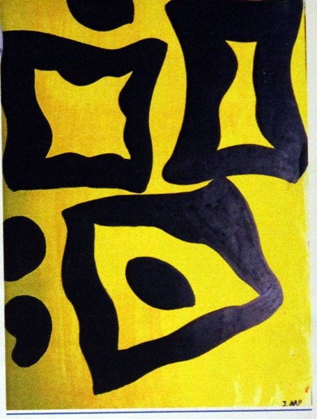 Jean Hans Arp Oil on Paper: Oil on paper in the manner of Jean Hans Arp, "The Lake", Circa 1950, private collection, unframed dimensions are approximately 18x13. Jean Arp, also called Hans Arp, original names Hans Peter Wilhelm