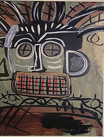 Jean Michel-Basquiat- Untitled: Attributed to Jean Michel-Basquiat "Untitled" oil on paper circa 1976, private collection approx. 19x14in. Basquiat often incorporated words into his paintings. Before his career as a painter began, h