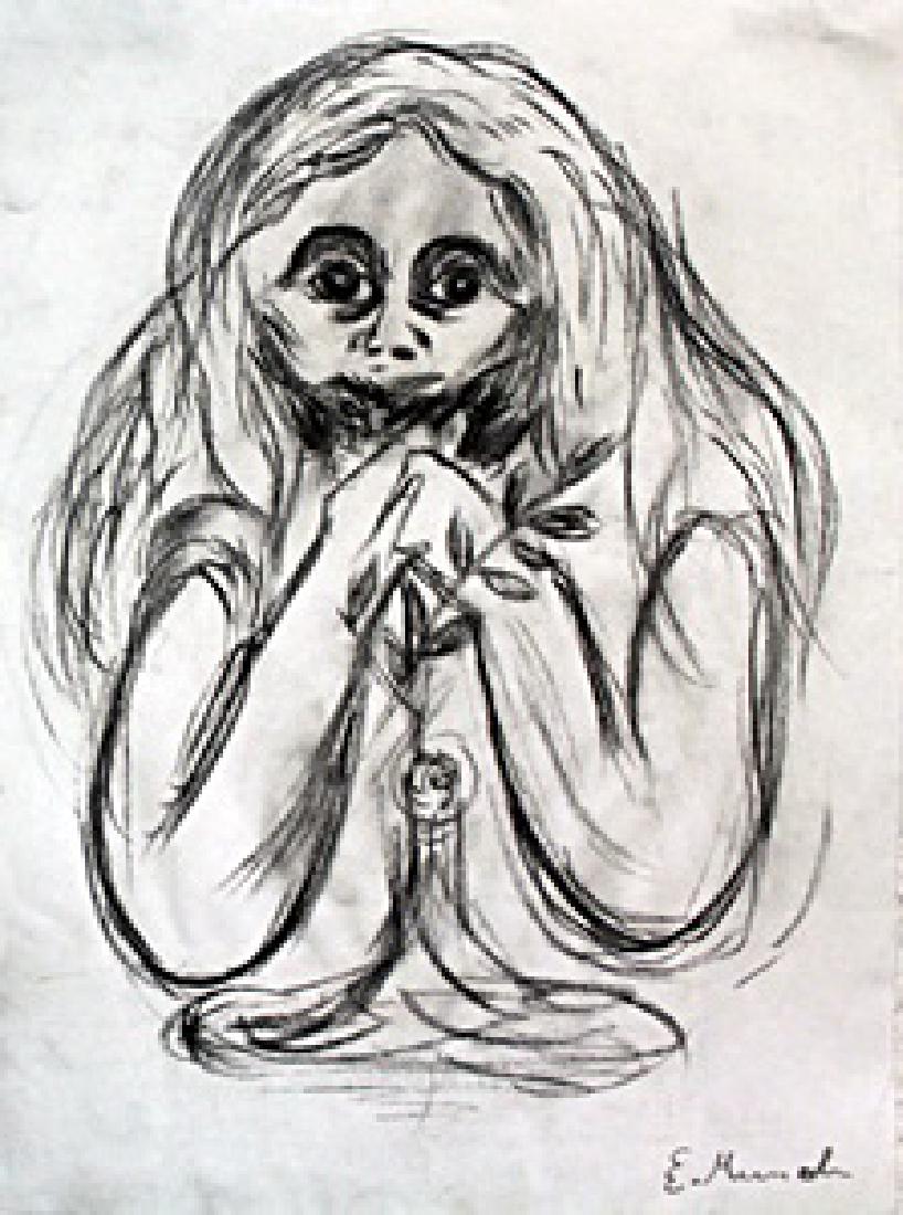 Madona - Drawing on Paper - Edvard Munch: Drawing on Paper, bearing the signature ,in the manner of Munch. Approximate size: 12 x 8 1/2 Inches.