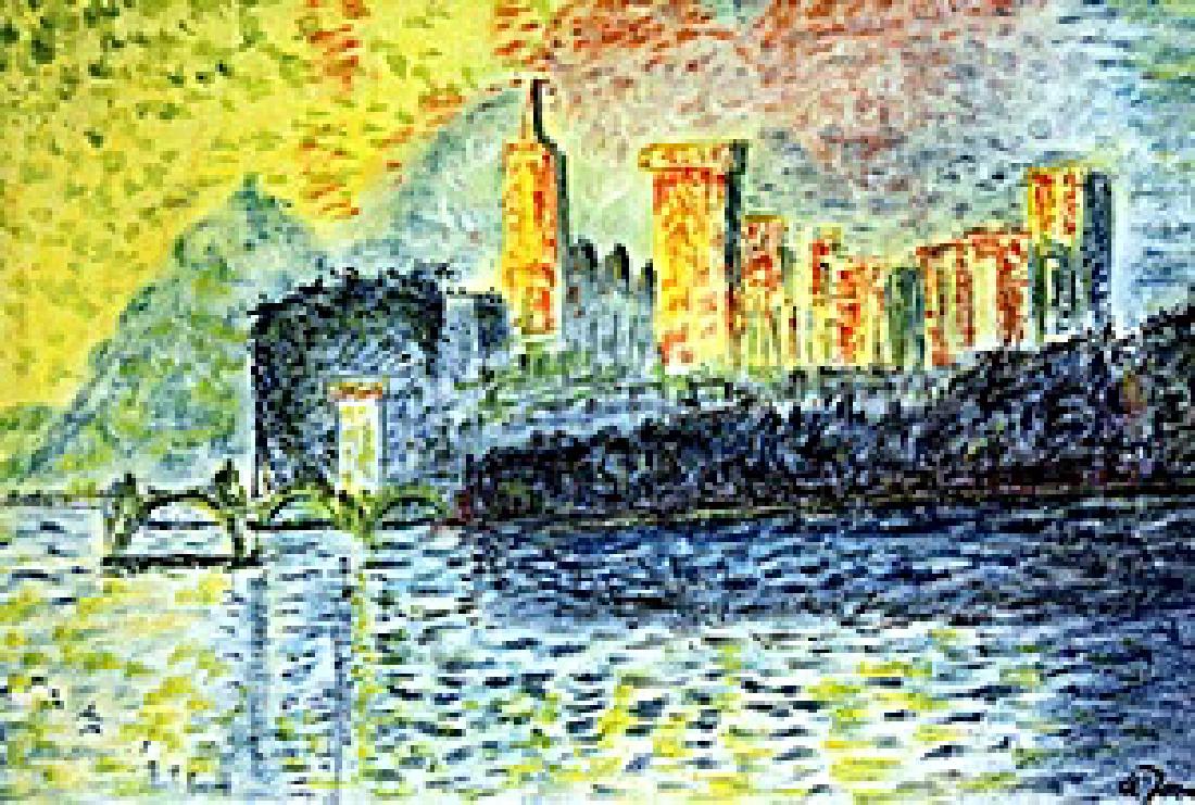 The Palace Rivera - Pastel - Andre Derain: Pastel Drawing on Paper, bearing the signature , attributed to Derain. Size Approx. 19 x 14 Inches